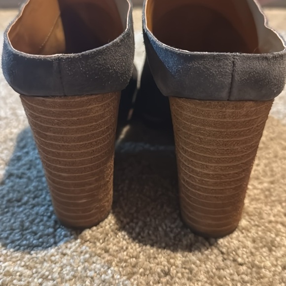 Kork Ease Challis Chunky Gray Suede Leather Mules 8.5 Stacked Heel Comfort Heels - Picture 10 of 11